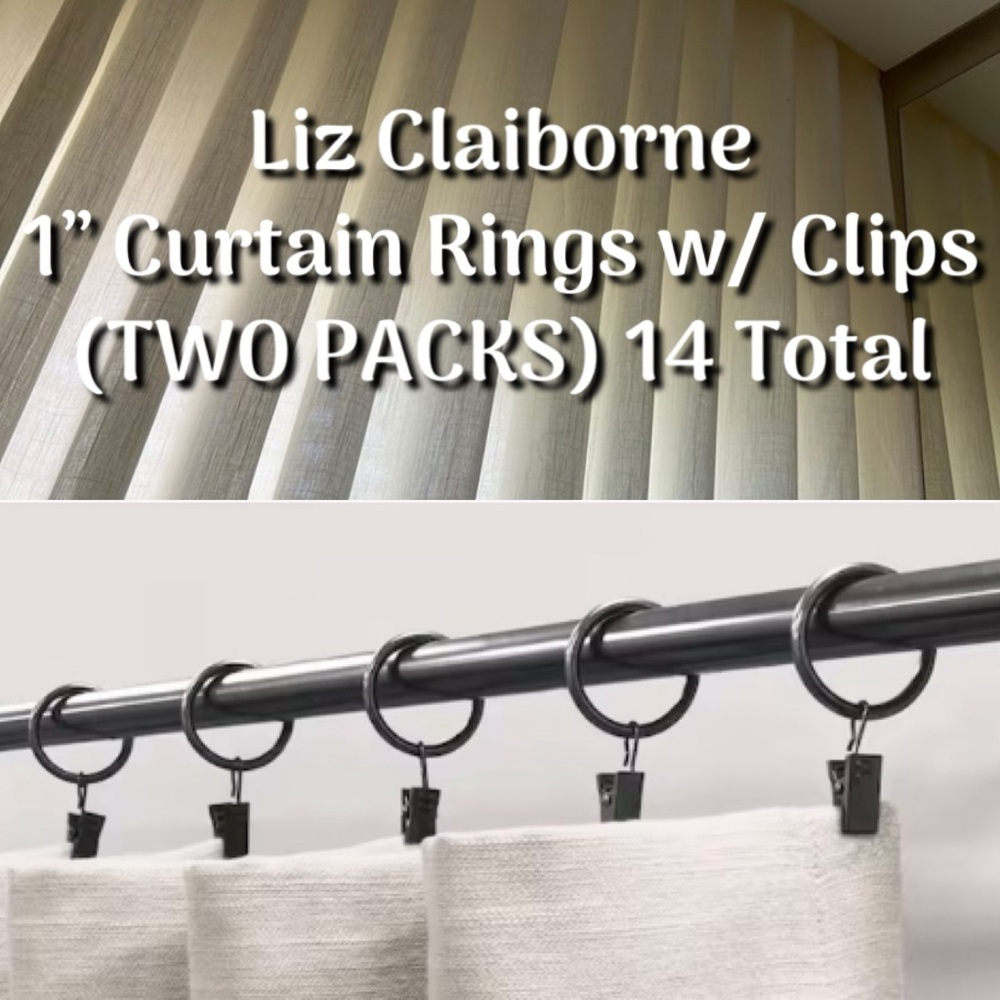 ✨Liz Claiborne - 1” Curtain Rings w/ Clips (TWO PACKS)✨NEW✨